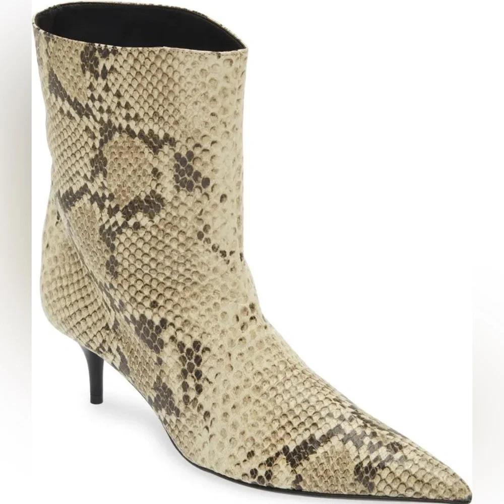 SCHUTZ Frances Pointed Toe Booties - Beige Snake